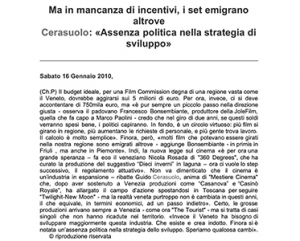 Cerasuolo: il Veneto deve incentivare l'industria cinematografica